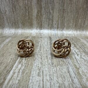 Vintage Champagne Gold Tone Earrings Clip On Intertwined Circles Matte Finish